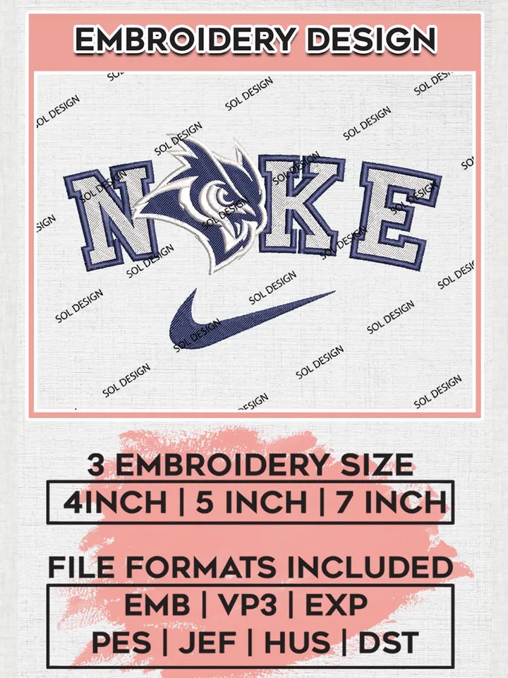Nike Rice Owls Machine Embroidery Design, NCAA Rice Owls Embroidery Design files, NCAA Embroidery Designs, NCAA Machine Embroidery Designs, Digital Download
