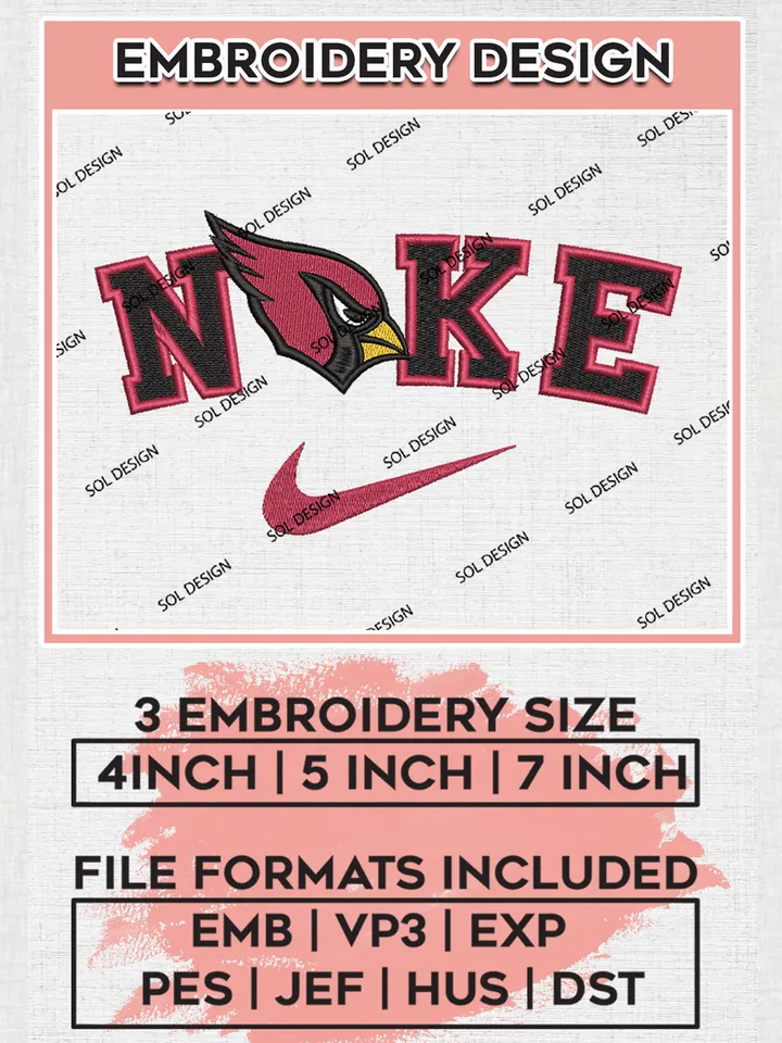 Nike Arizona Cardinals Embroidery Designs, NFL Cardinals, NFL Embroidery Designs, NFL Arizona Cardinals Machine Embroidery Design, Digital Download