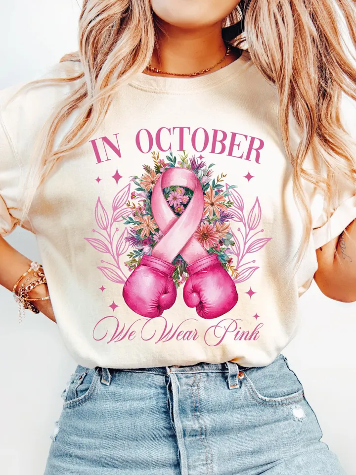 In october we wear pink png sublimation design download, Breast Cancer png, Cancer Awareness png,Fight Cancer png,sublimate designs coquette