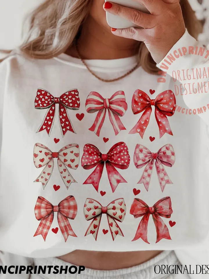 Valentine Coquette Bows PNG, Aesthetic Valentines png, Valentines Day png, Valentines bow png, Retro Valentines png, Trendy Valentines png