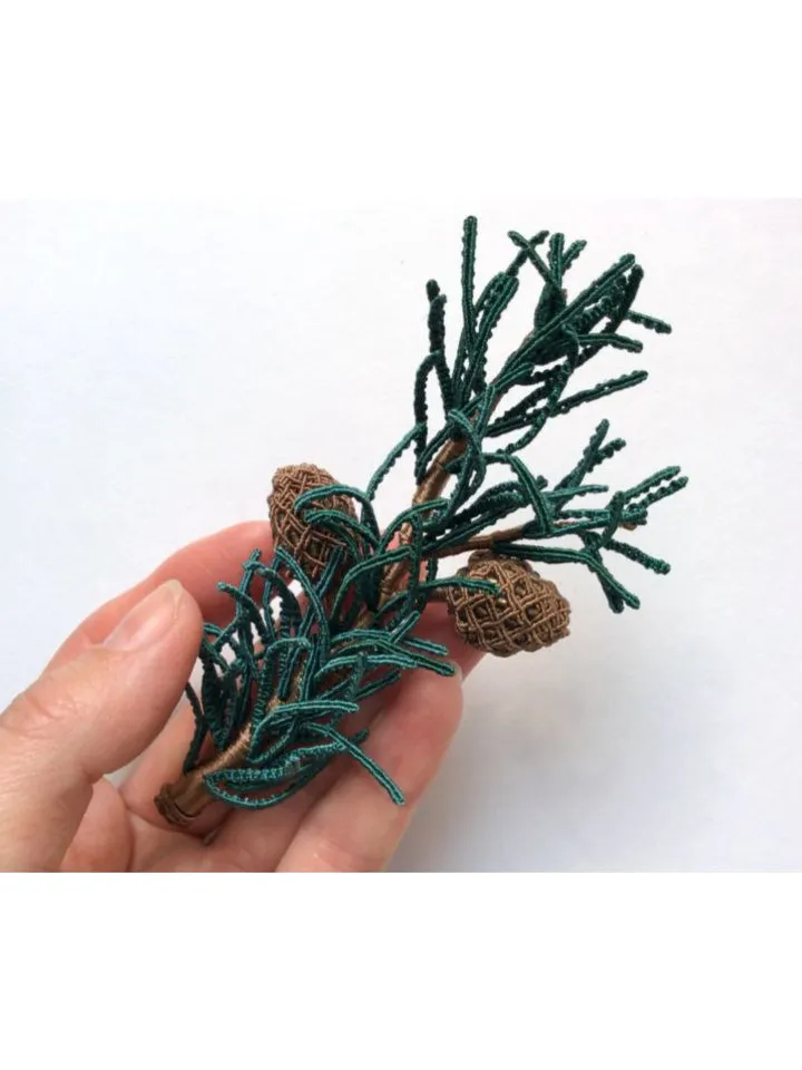 Pine Branch Brooch with Cones