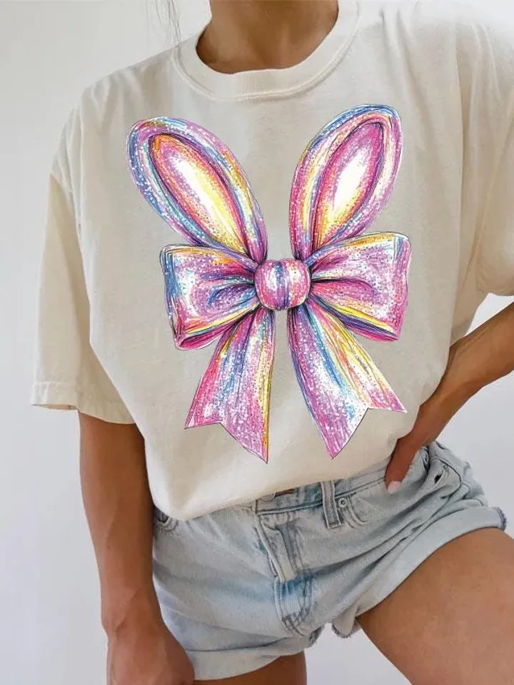Colorful Glitter Brushstroke Bunny Easter png, Easter png, Bunny Bow png, Bunny png, Easter kids png, Girls Easter Png, Preppy Easter Png