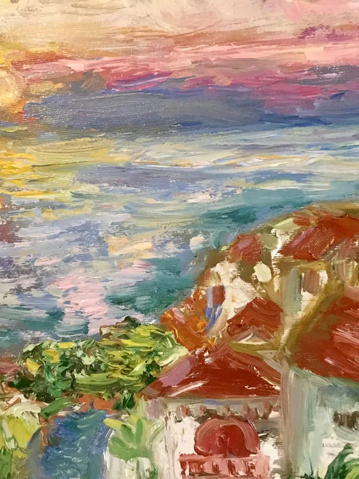 Canarian islands landscape painting,original oil impasto style canvas painting,seascape wall art,beautiful sunset painting