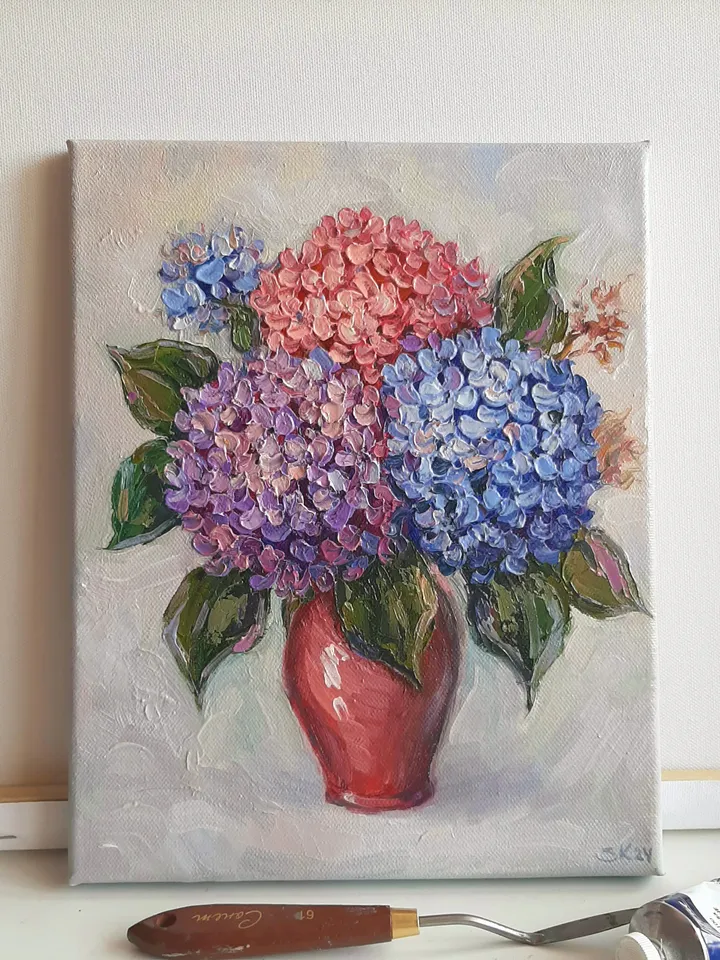Hydrangea oil painting Flower original art Palette painting