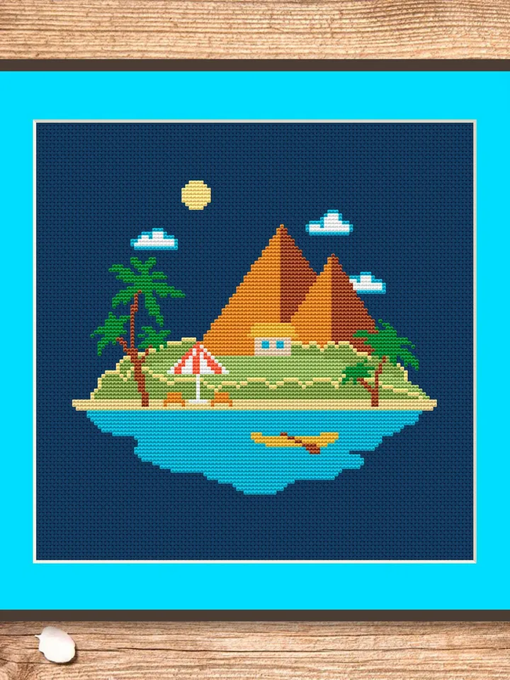 Mountain Landscape Cross Stitch Pattern, Island Cross Stitch, Embroidery Travel, Travel Cross Stitch Pattern, Modern Cross Stitch #trl004
