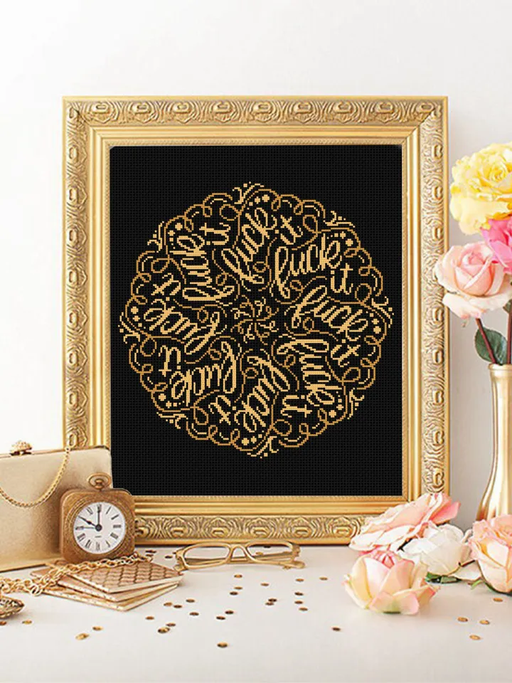 Fuck mandala cross stitch pattern PDF instant download Fuck it cross stitch chart, Modern mandala pattern digital PDF Funny home decor #M226