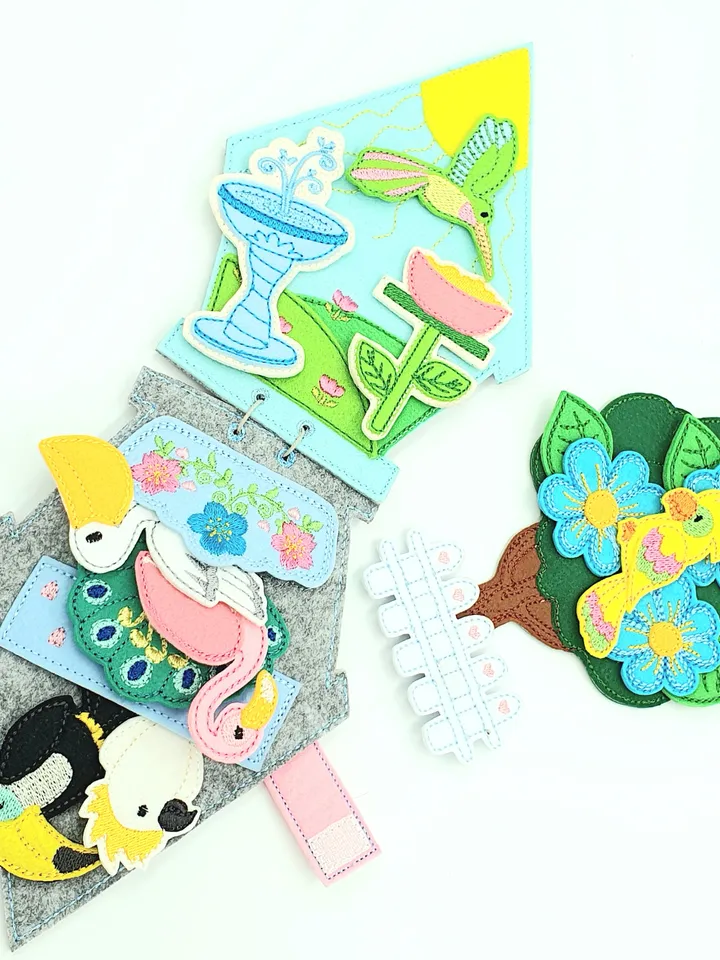 ITH Birdhouse Handbag & Felt Birds Playset Embroidery Design | Pelican Parrot Flamingo Toy Pattern 5x7 | Digital Download