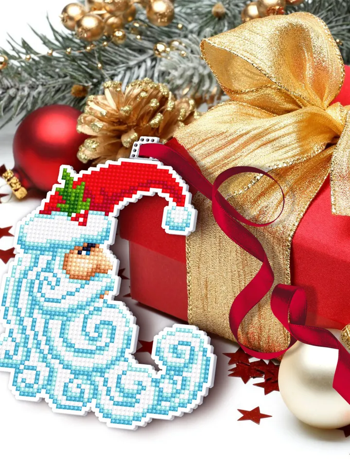 Christmas Crescent moon Santa cross stitch pattern PDF download Double-sided Christmas tree decor for plastic canvas, Moon ornament #N119