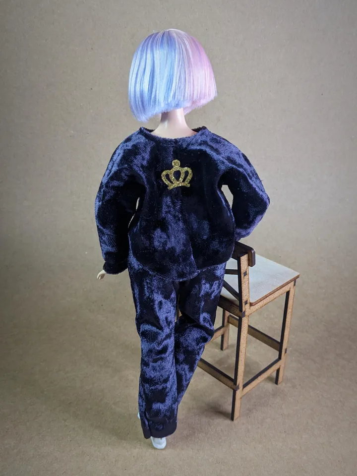 Handmade casual purple velvet two-piece set (long-sleeve and pants) for 1/6 scale fashion female dolls
