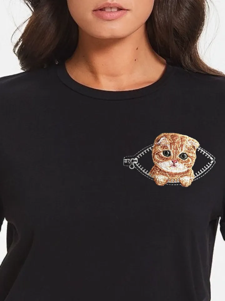 Kitten ginger in a zipper pocket Miniature realistic machine embroidery design Pet design kitten realistic pattern cat embroidery motif