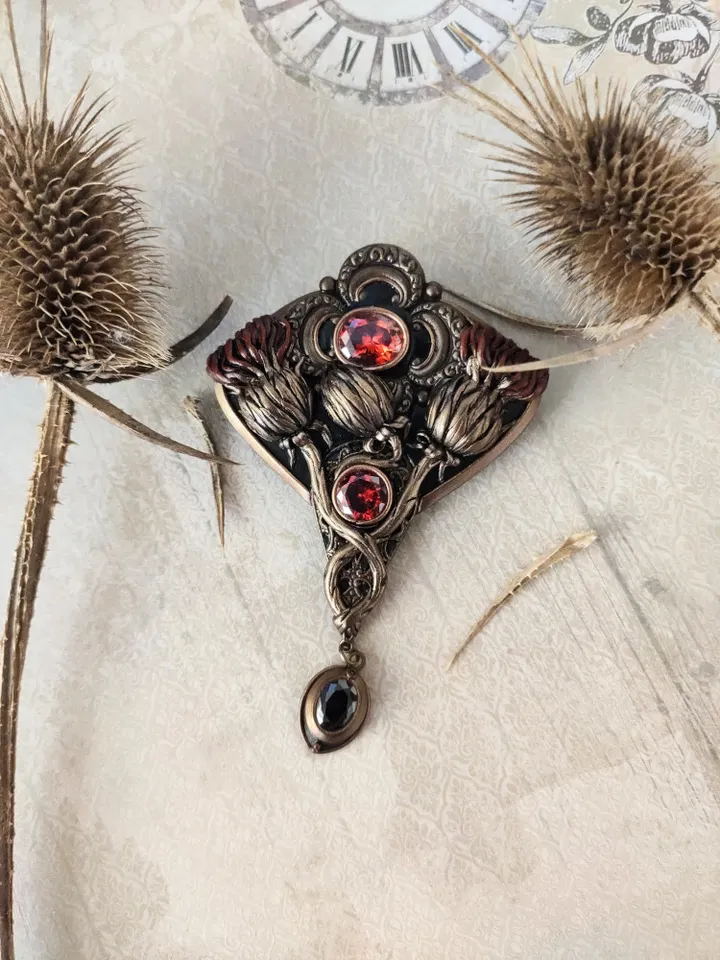 Vintage brooch Thistle, Scottish thistle flower, Thistle brooch
