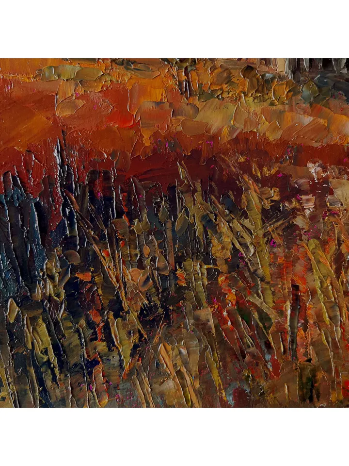 House Sunlit painting 12x8” ORIGINAL ART Evening Landscape Impressionist hand painted by artist Marina Chuchko