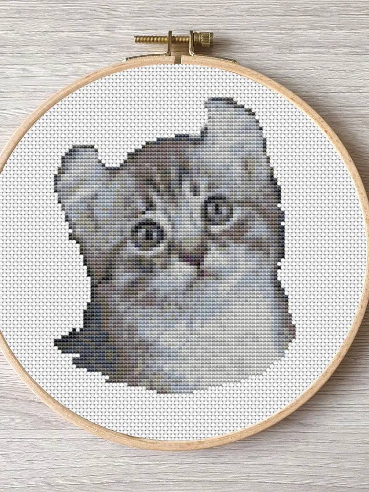 American Curl cat pattern pdf cross stitch, pets easy embroidery DIY, art.2