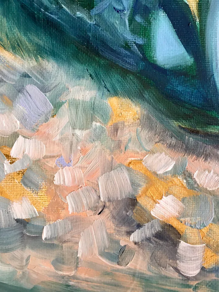 Blue nimpth-Mermaid original oil painting on canvas,one of a kind blue water nimph painting ,seamaid wall art,fantasy woman painting.