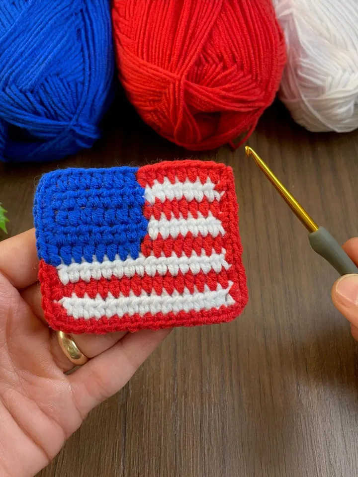 American Flag Crochet Pattern, USA Flag Applique PDF, Patriotic Crochet Square, DIY Independence Day Decor, Handmade 4th of July Craft