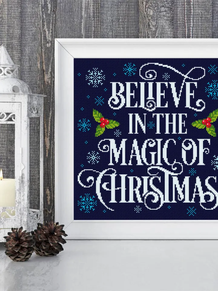 Christmas lettering cross stitch pattern PDF download Winter holiday cross stitch chart, Merry Christmas pattern digital PDF, Believe #N51