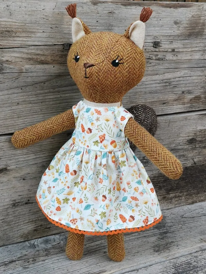 Red squirrel girl, plush stuffed toy, wool animal doll, squirrel soft toy