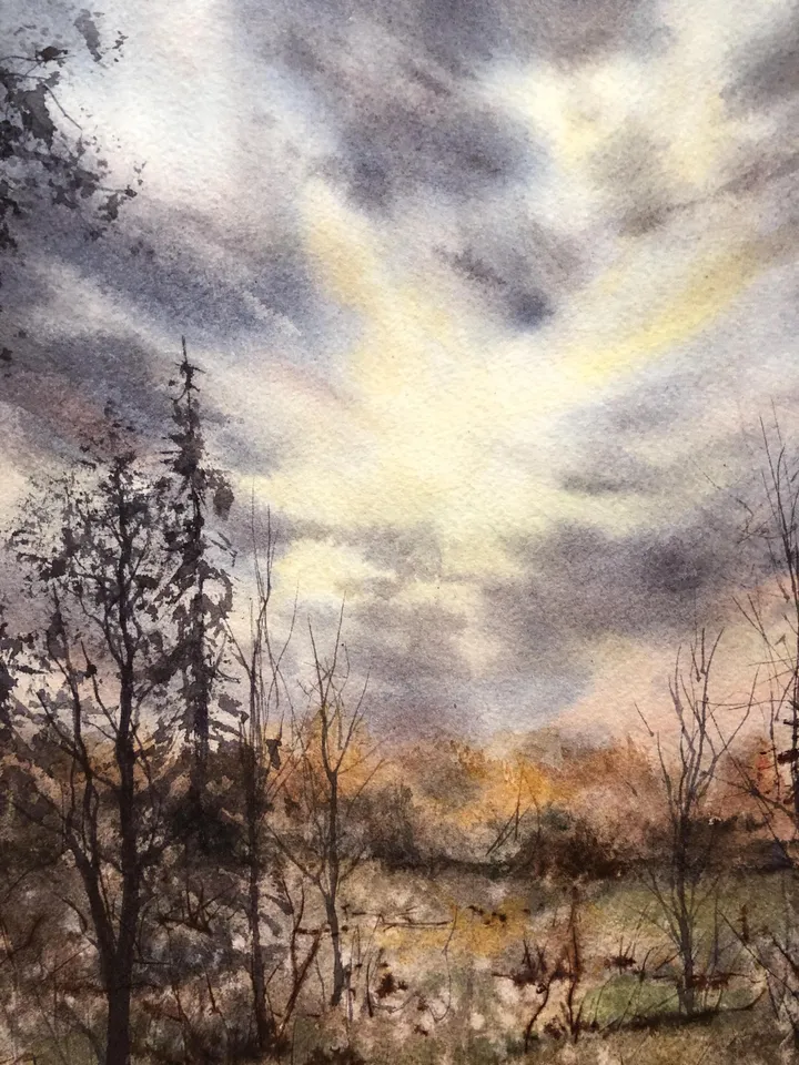 Landscape Original Watercolor Forest Painting Trees Landscape Nature Wall Art
