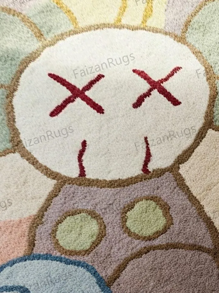 Kaws rug, Multi Color Round Hand Woven 100% Wool Rugs for kids room l Living room l kaws rug, Various size 4x4,5x5,6x6,8x8,7x7, kaws theme