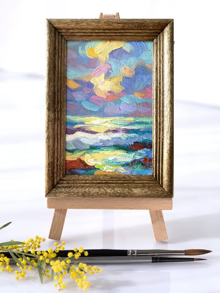 Seascape Oil Painting Original Sea Landscape Painting Impasto Small Artwork Ocean Coastal Wall Art