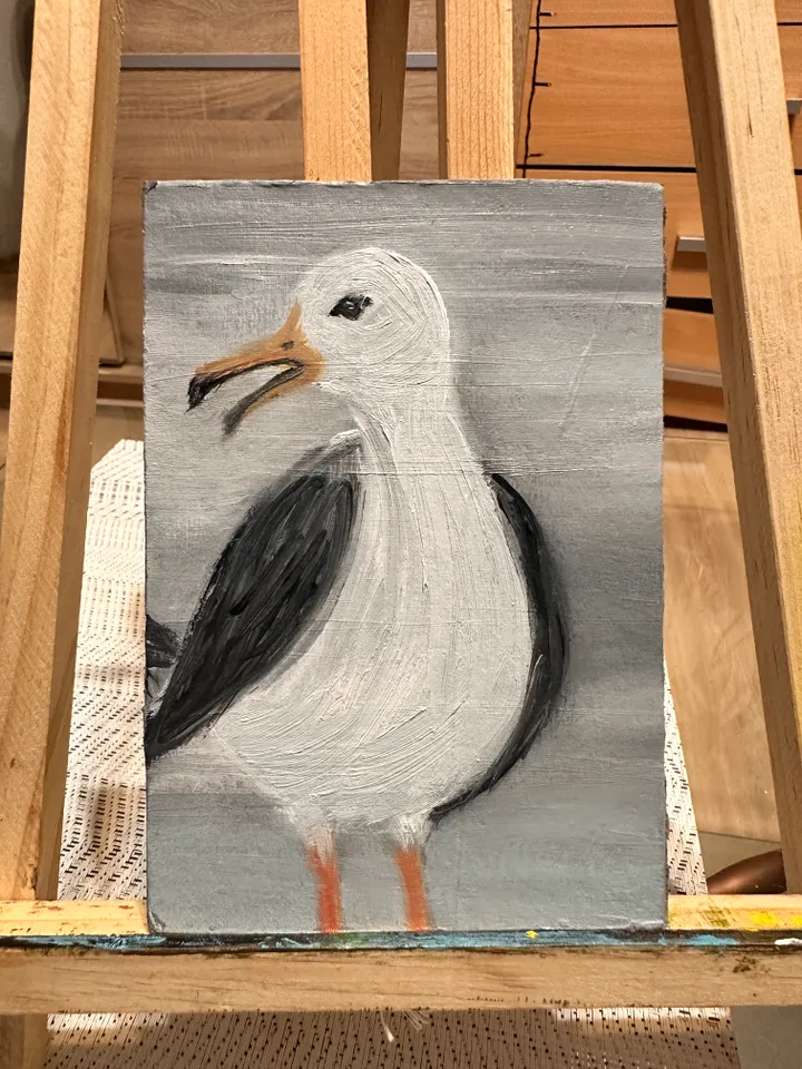 Oil Painting Seagull Birds Seascape Nature Miniature Cardboard 6x4 inches 15x10 cm Wall Decor