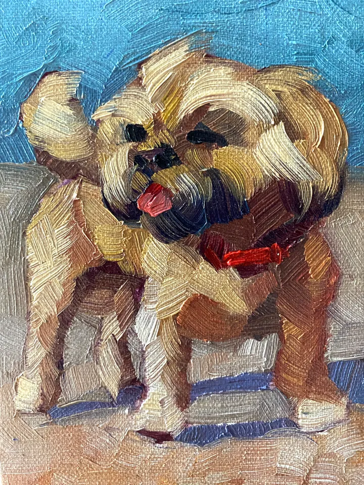Dog oil painting original, Pet portrait artwork, Animal miniature wall art 4x6