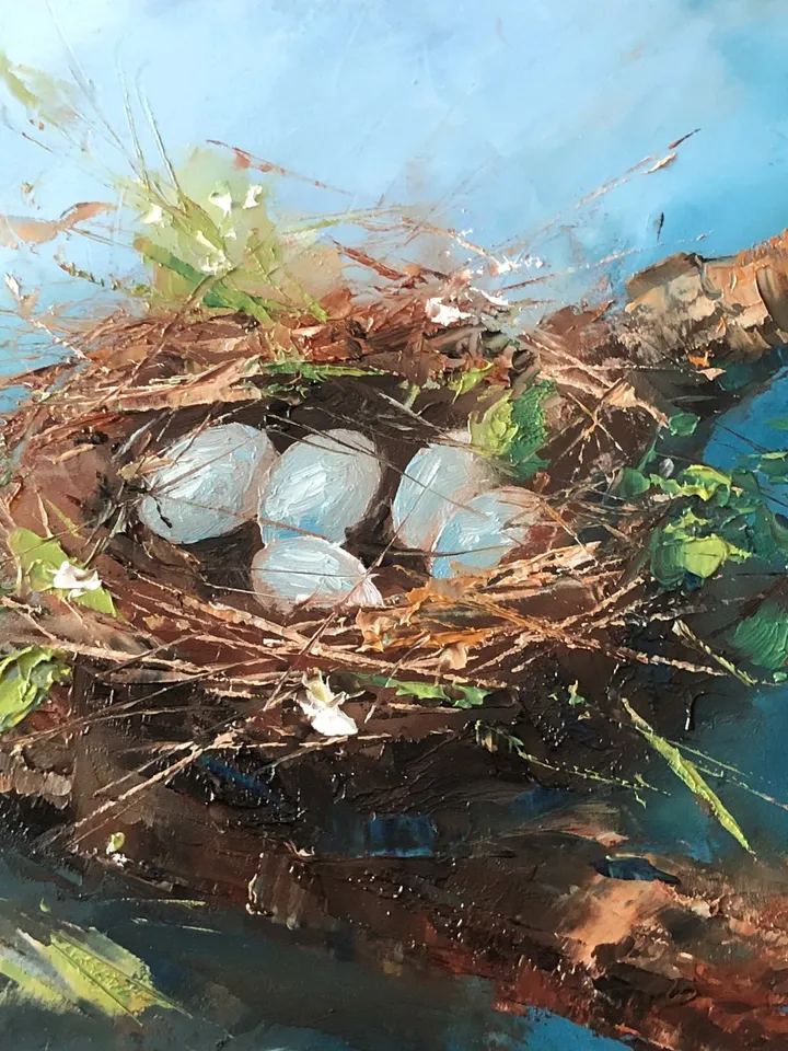 Nest Painting Original Bird Eggs Spring Painting Bird's Nest Easter Painting