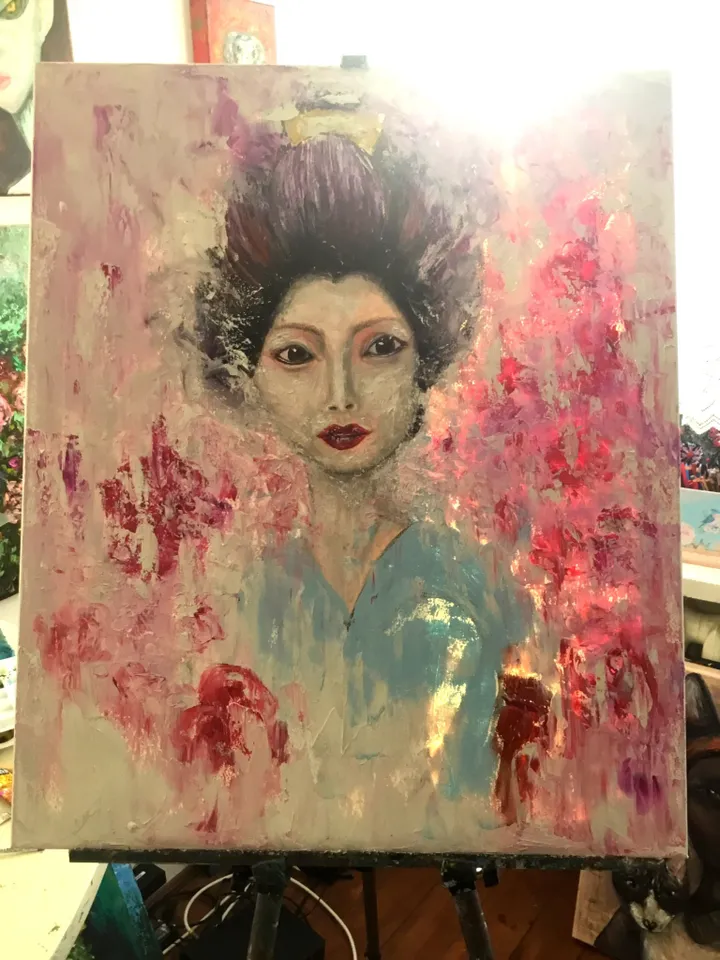 Japanese girl,original oil painting on stretched canvas,geisha painting,Japanese wall art,home decoration.