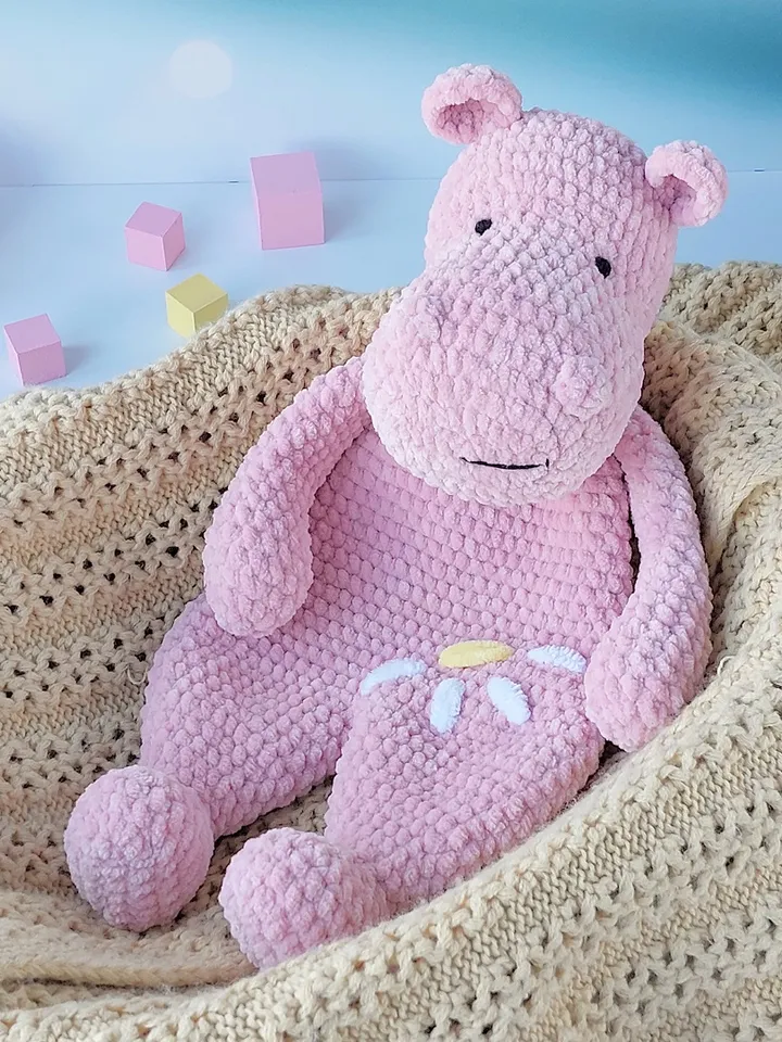 Pattern crochet animal, Hippo comforter, Snuggler toys, Pattern Hippo, Amigurumi Hippo Lovey, PDF Tutorial in English.