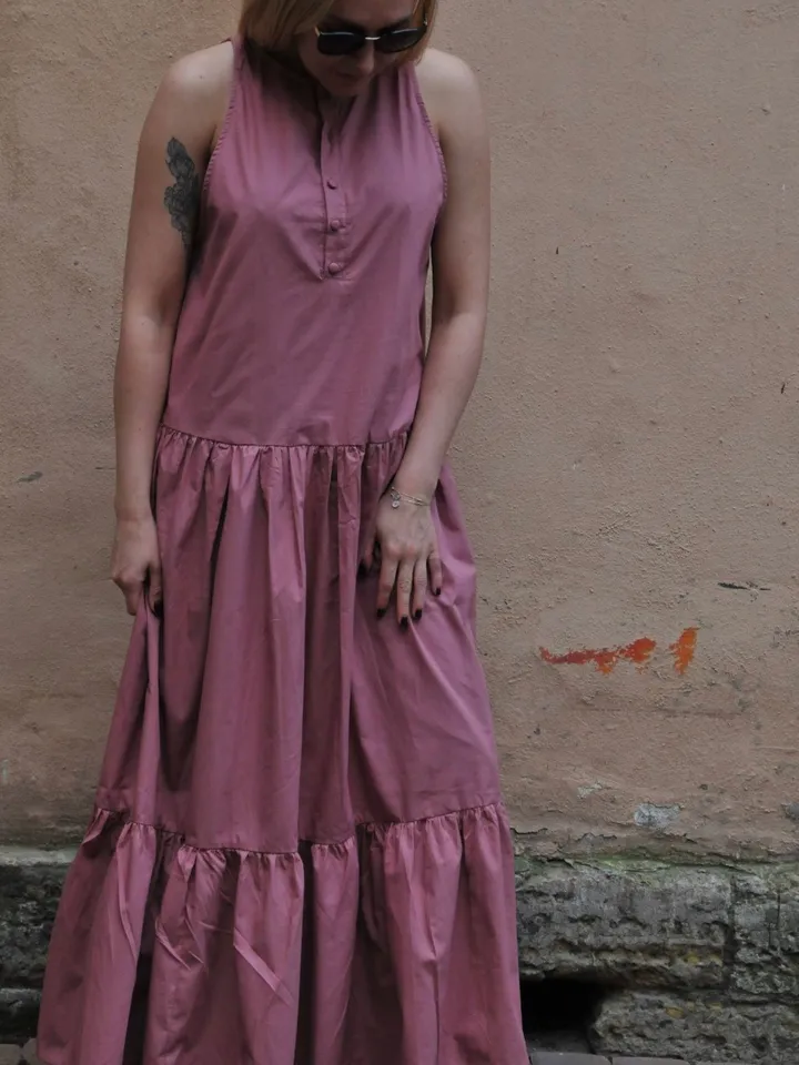 Long Cotton Oversized Summer Dusty Rose Dress | Pink Dress Long | Resort Wear Dress | Elegant Summer Loose Dress | Classy Summer Dress Big