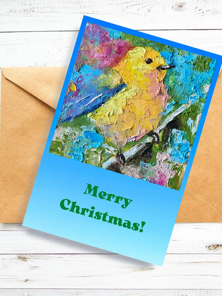 Set of greeting cards, Merry Christmas card, Digital download original art, Owl Goldfinch Robin, 5 cards, Holiday card