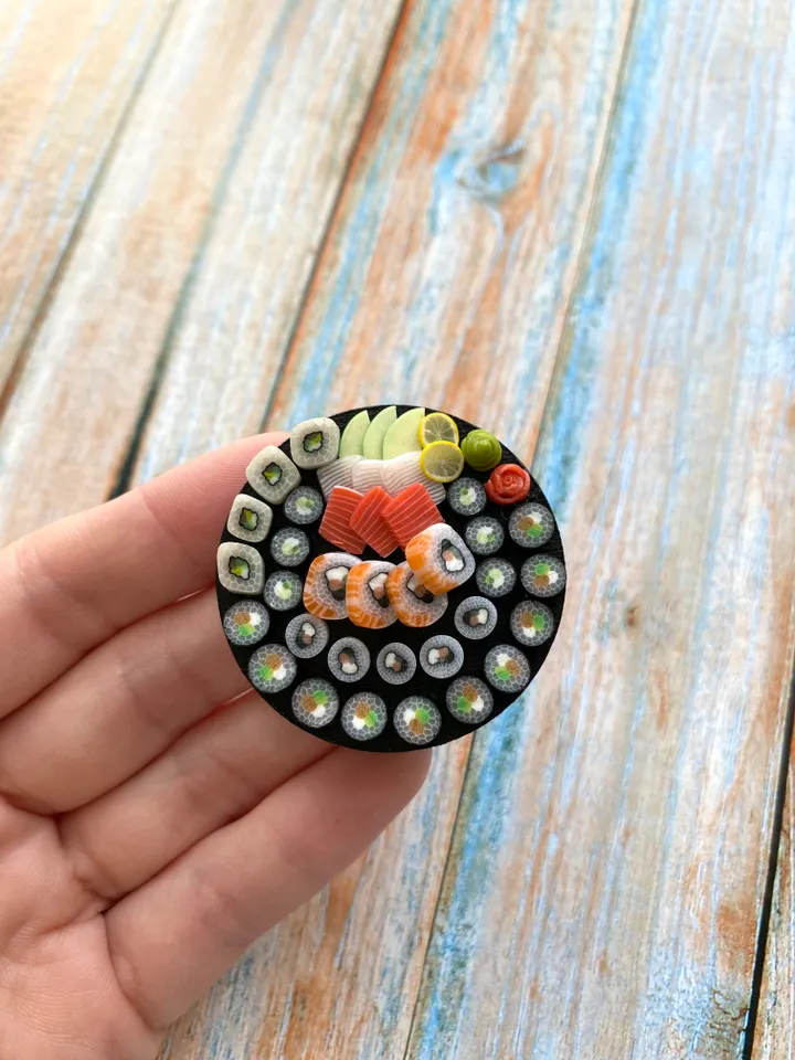 Magnet Miniature Sushi Board with Polymer clay Souvenir