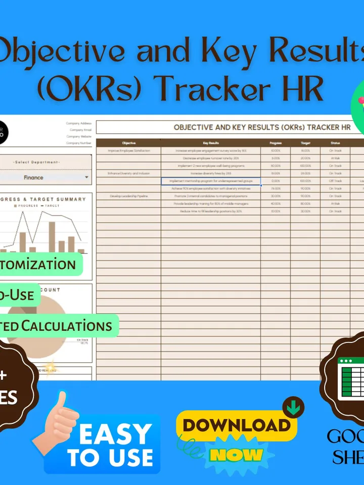 Objective and Key Results (OKRs) Tracker HR Template, Google Sheets, Performance Management Tool