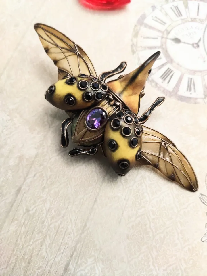 Yellow Hercules Beetle Brooch, Hercules Beetle Figurine, Sculpture Art