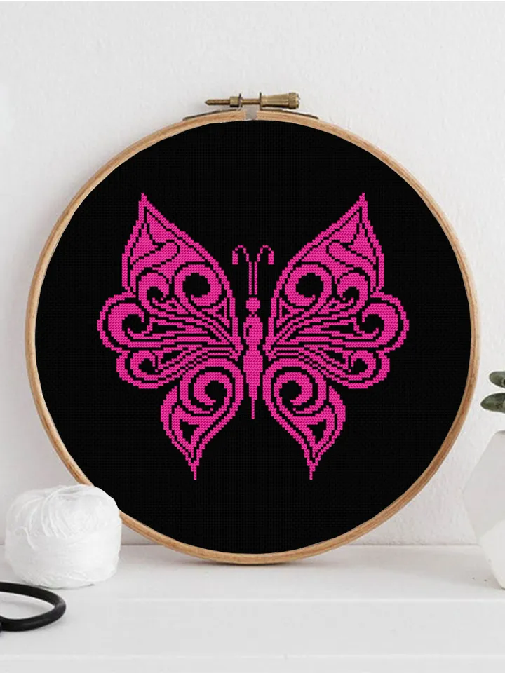 Monochrome butterfly cross stitch pattern PDF download Mandala butterfly embroidery PDF, Vintage butterfly ornament pattern Home decor #M227