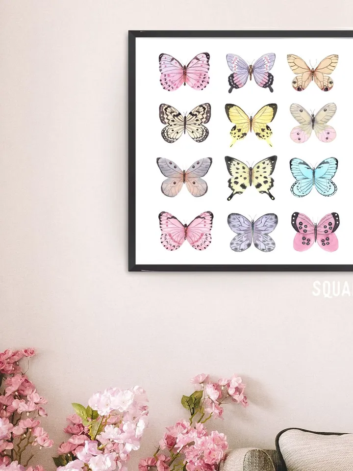 Butterfly Wall Art Print Watercolor Painting Pink Wall Art Decor Insect Art Monarch Butterfly Kids Room Art Pink Art Poster Vintage Print