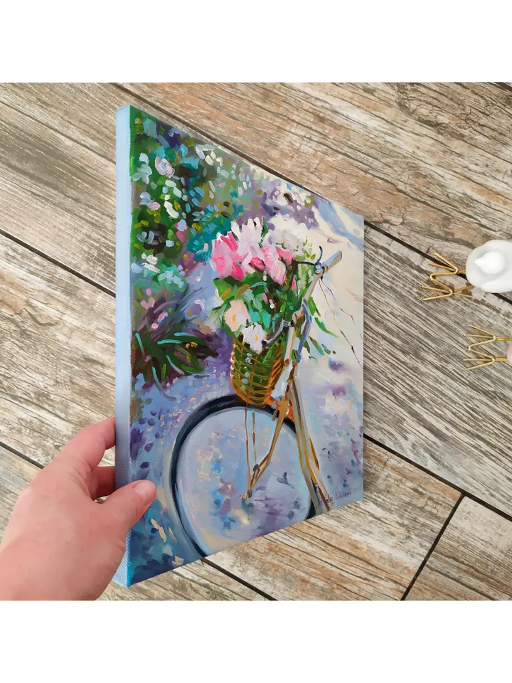 Floral painting Flower Bike Original Art Floral Artwork fine art oil painting