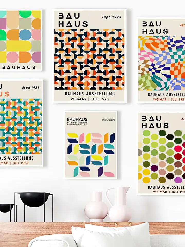 Bauhaus poster set of 8 premium printable wall art prints mid century modern minimalist abstract geometric bundle digital download poster
