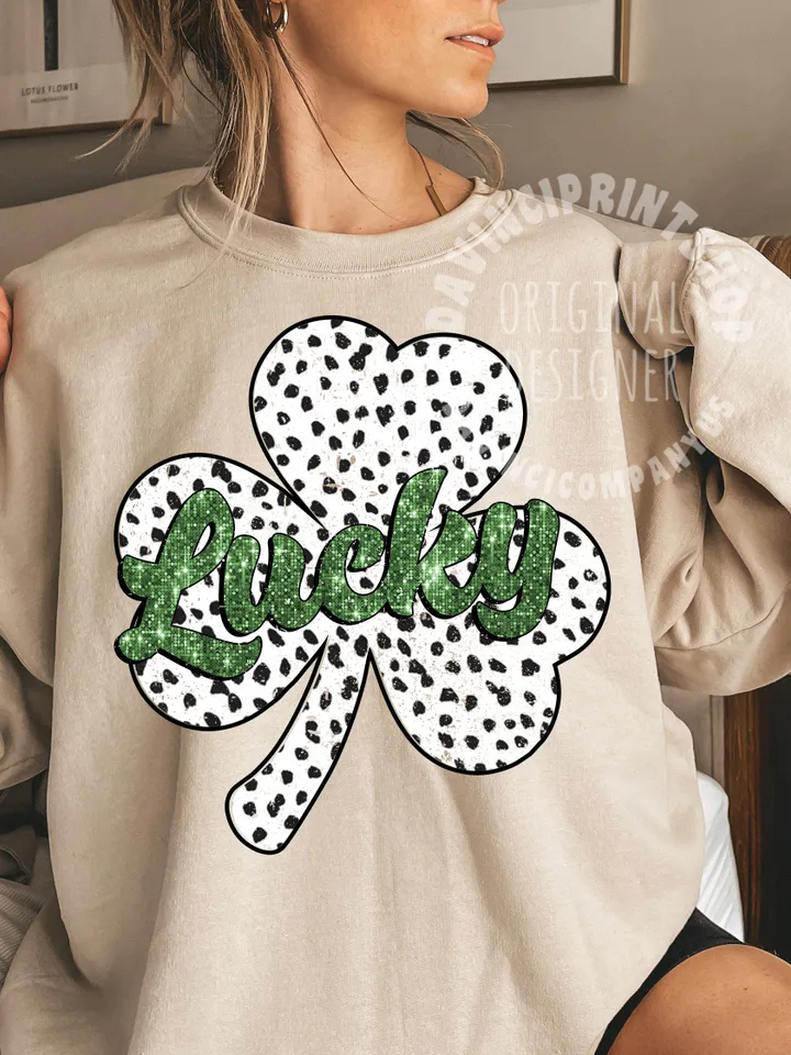 St Patrick Day Png, Clover dalmatian print grunge png, Lucky Sublimation, Lucky png, Lucky Clover Shirt Design, Faux Sequins PNG, png files