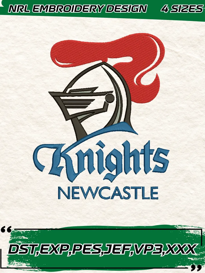 New Newcastle Knights Logo Embroidery Design,NRL Machine Embroidery Digitized Pes File,4 Sizes, Instant Download