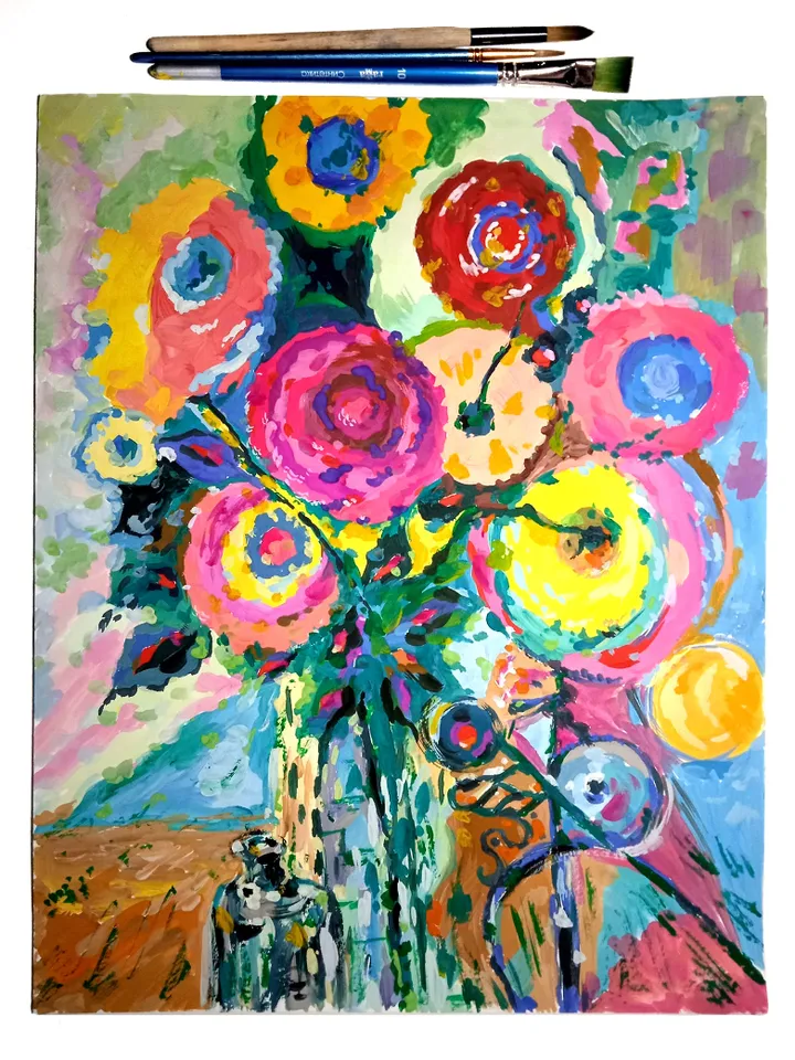 Kandinsky Style Painting Floral Abstract Original Art Flowers Wall Art Above Sofa Art Original Painting 15 by 12 by TatianaArtShop
