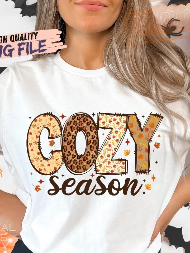 Cozy Season PNG, Fall Png, Autumn Png, Thanksgiving Png, Fall Sublimation Design, Retro Halloween Png, Cozy T shirt Sublimation Design