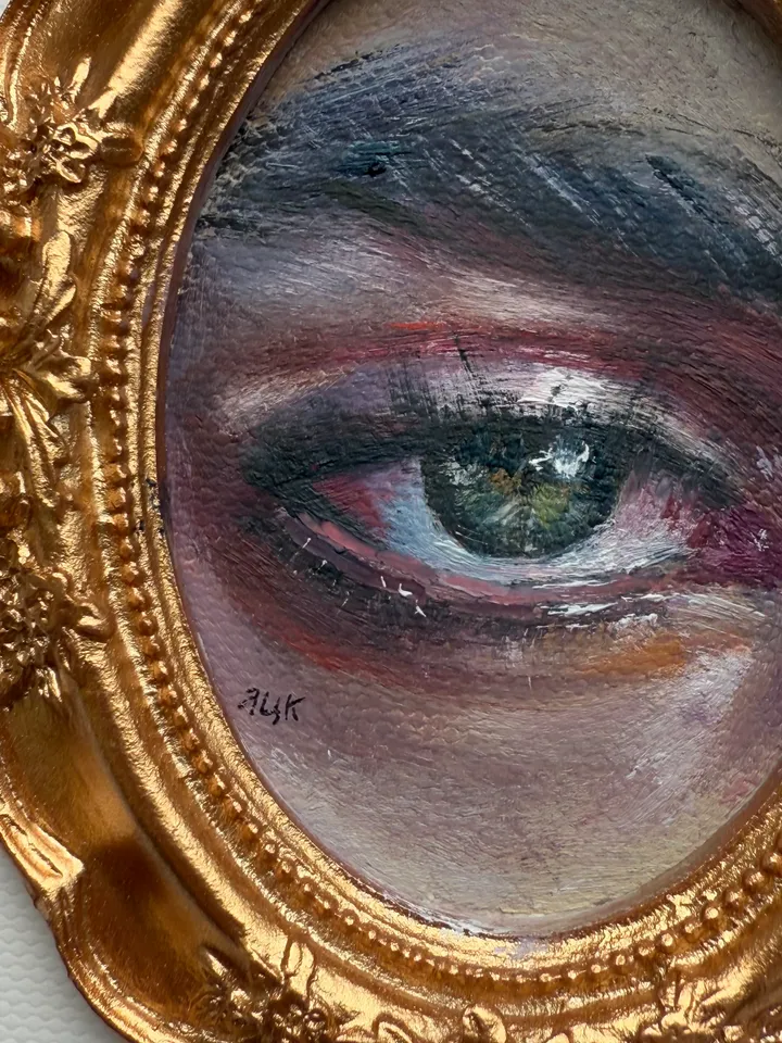 Original Framed Lover's Eye Antique Painting Illustration Vintage Style Small
