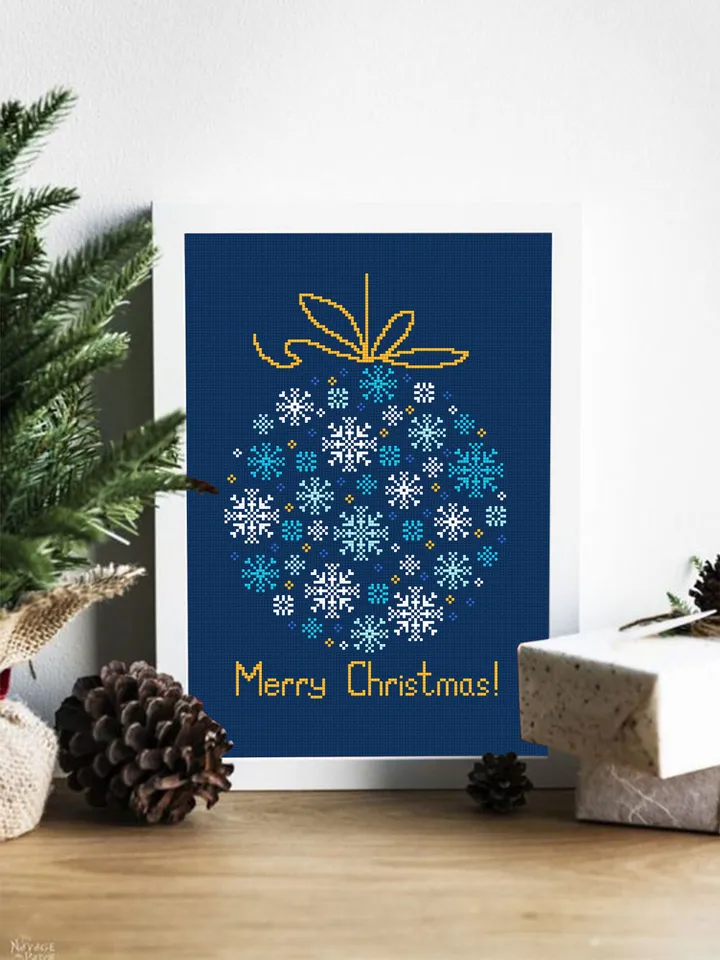 Merry Christmas cross stitch pattern download PDF Snowflake ornament cross stitch chart Christmas pattern digital Holiday embroidery #N45