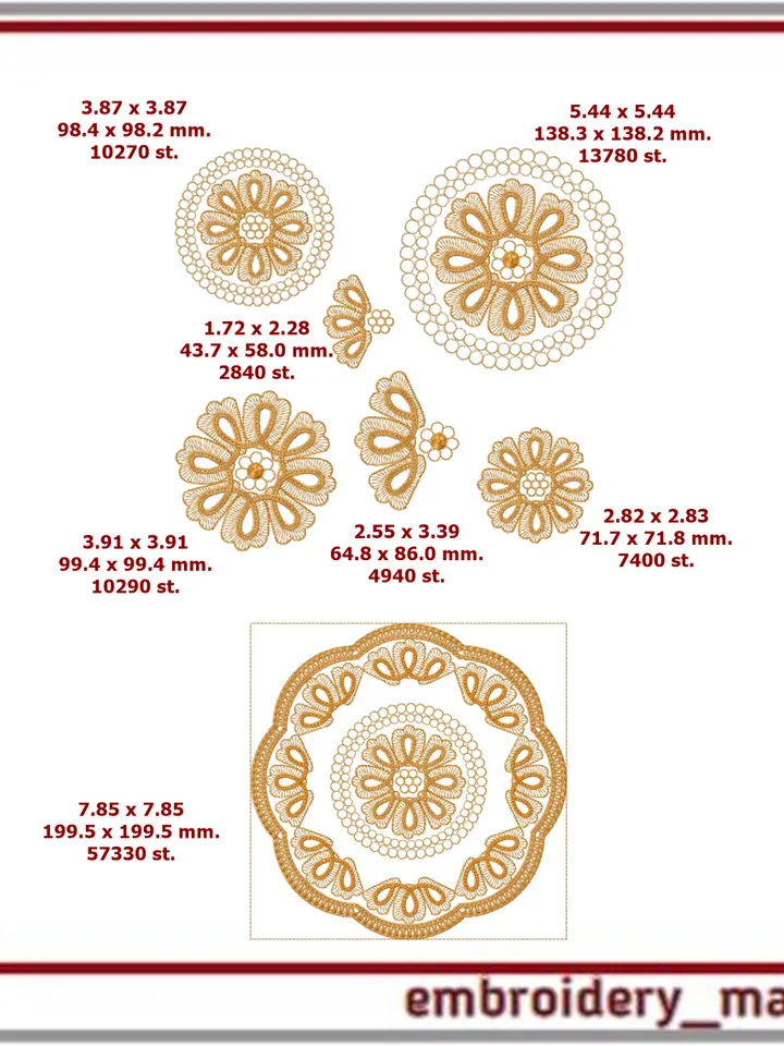 In the hoop Cutwork napkin and 3 elements in 2 sizes Machine Embroidery Designs