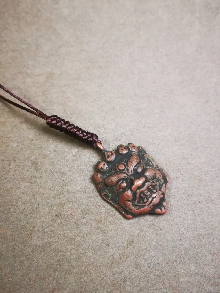 Gandhanra Antique Tibetan Amulet Badge,Mahakala Pendant, Buddhist Protector Deity, 50 Years Old