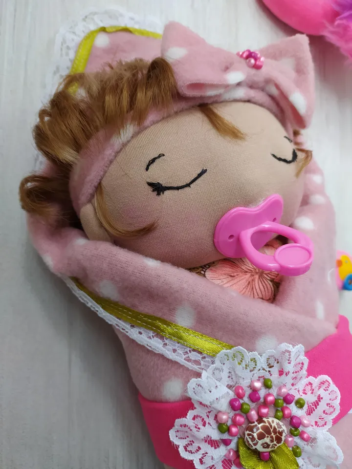 doll with pacifier,newborn baby,in a blanket,baby doll,role-playing doll,newborn girl,sleeping baby,child of god,rag doll gift