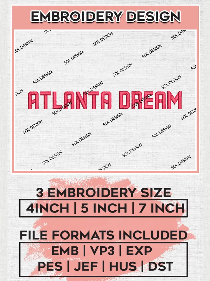 Atlanta Dream Wordmark Logo Embroidery Files, WNBA Dream Team Embroidery Designs, WNBA Teams, 3 sizes, Machine embroidery designs, Digital Download