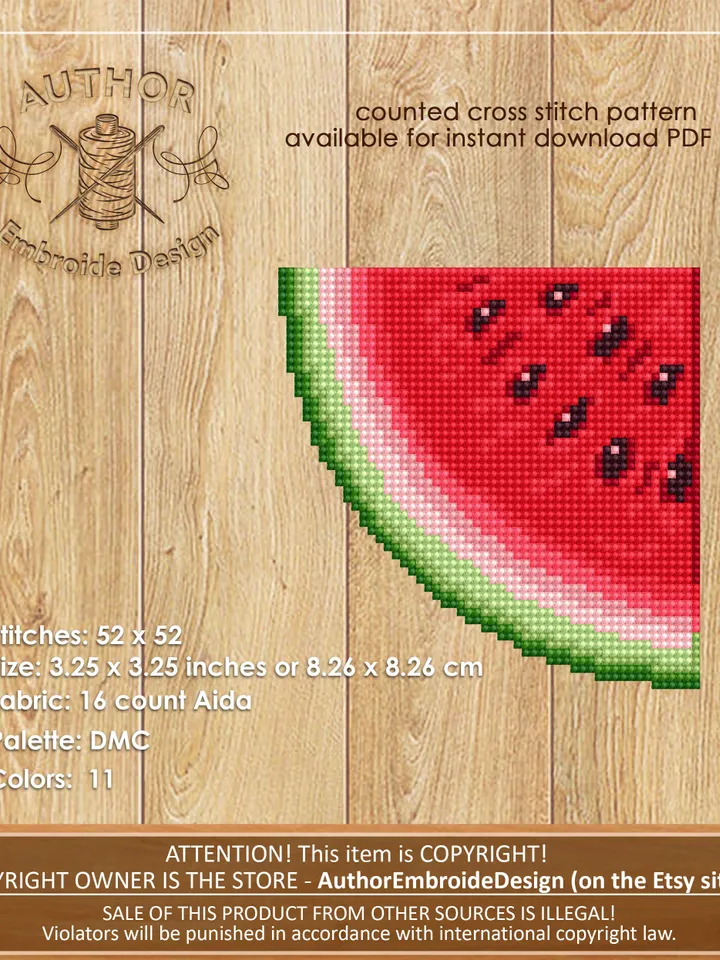 Corner bookmark cross stitch pattern PDF download Watermelon slice cross stitch chart Fruit bookmark corner digital PDF Vegetable food #B239