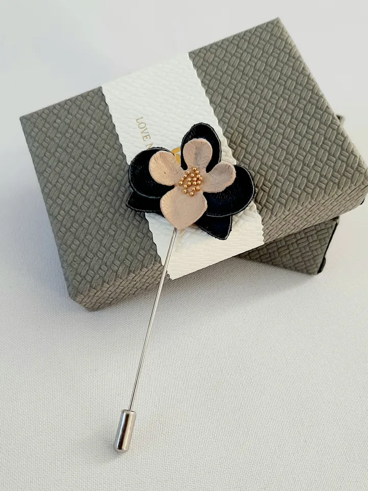 Blue orchid men's lapel pin Leather boutonniere for him 3rd anniversary gift